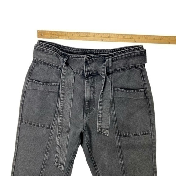 Forever 21 Jeans Women 29 Front Seam Tie Waist Black Gray High Rise Straight Leg - Picture 8 of 10